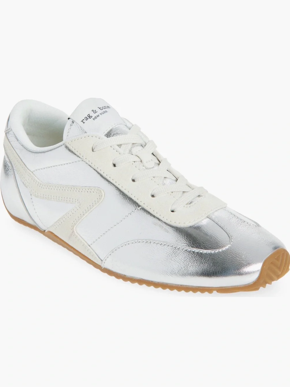 rag & bone Silver Metallic Leather Lace-Up Sneakers
